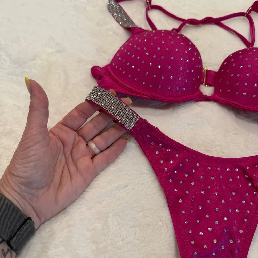 New! Set! Victoria's Secret Shine Strap Bikini Set Berry Blush Pink 45604 - Picture 7 of 13